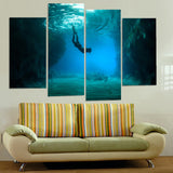 Océano buceo buzo natación enmarcado 4 piezas lienzo arte de la pared pintura papel tapiz cartel imagen impresión foto decoración 