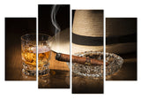 Whisky Alcohol Bebida Cigarro Humo Fedora Bar Restaurante Enmarcado 4 Piezas Lienzo Arte De La Pared Pintura Papel Pintado Póster Imagen Impresión Foto Decoración 