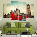 Ciudad de Londres Reino Unido Parlamento autobús rojo de dos pisos enmarcado 4 piezas lienzo arte de la pared impresión foto decoración pintura papel tapiz póster imagen 