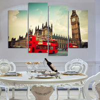 Ciudad de Londres Reino Unido Parlamento autobús rojo de dos pisos enmarcado 4 piezas lienzo arte de la pared impresión foto decoración pintura papel tapiz póster imagen 