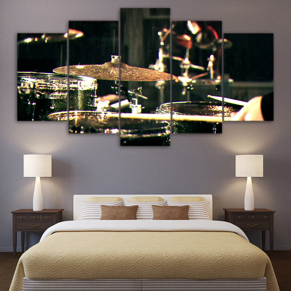 Drums Drumming Drummer Musician Band Framed 5 Piece Music Room Canvas Wall Art Painting Wallpaper Poster Picture Print Photo Decor