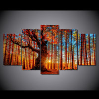 Árbol en el amanecer Otoño Bosque Colores Atardecer Enmarcado 5 piezas Lienzo Arte de la pared 