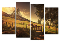 Cows On Wilderness Farm Framed 4 Piece Canvas Wall Art Painting Wallpaper Poster Picture Print Photo Decor