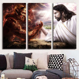 Jesus Vs Satan Christian Religion Faith Framed 3 Piece Canvas Wall Art Print Photo Decor Painting Wallpaper Poster Picture