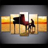Piano Man tocando música bajo el sol, lienzo enmarcado de 5 piezas, arte de pared 