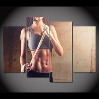 Fitness Girl Exercise Workout Gym Woman Framed 4 Piece Canvas Wall Art Painting Wallpaper Decor Poster Picture Print