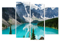 Rocky Mountain Lake Moraine Banff Alberta Canadá Enmarcado 4 piezas Lienzo Arte de la pared Pintura Papel tapiz Póster Imagen Impresión Foto Decoración 
