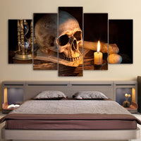 Skull Skeleton Candle & Hourglass Death Framed 5 Piece Canvas Wall Art Painting Wallpaper Decor Poster Picture Print