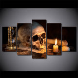 Skull Skeleton Candle & Hourglass Death Framed 5 Piece Canvas Wall Art Painting Wallpaper Decor Poster Picture Print