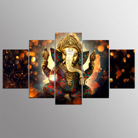 Indian Ganesh Hindu Elephant God Framed 5 Piece Canvas Wall Art - 5 Panel Canvas Wall Art - FabTastic.Co