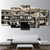1965 Ford Mustang Sports Car Framed 5 Piece Canvas Wall Art - 5 Panel Canvas Wall Art - FabTastic.Co