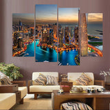 Dubai, Emiratos Árabes Unidos, paisaje urbano, rascacielos, edificios, enmarcado, 4 piezas, lienzo, arte de pared, pintura, papel tapiz, póster, imagen impresa, decoración fotográfica 