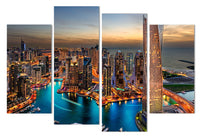 Dubai UAE Cityscape Skyscraper Buildings Framed 4 Piece Canvas Wall Art Painting Wallpaper Poster Picture Print Photo Decor