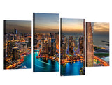 Dubai UAE Cityscape Skyscraper Buildings Framed 4 Piece Canvas Wall Art Painting Wallpaper Poster Picture Print Photo Decor