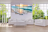 Beautiful Ocean Seascape Beach Sunset Sunrise Sea Waves 5 Piece Canvas Wall Art - 5 Panel Canvas Wall Art - FabTastic.Co