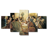 Jesus Christ & Apostles Last Supper Framed 5 Piece Canvas Wall Art Painting Poster Picture Print Photo Artwork Decor