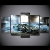 Smoking Lamborghini Racing Framed Sports Car 5 Piece Canvas Wall Art Painting Wallpaper Poster Picture Print Photo Decor