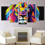Colorful Lion Abstract Painting 5 Piece Canvas Wall Art - 5 Panel Canvas Wall Art - FabTastic.Co
