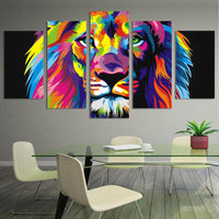 Colorful Lion Abstract Painting 5 Piece Canvas Wall Art - 5 Panel Canvas Wall Art - FabTastic.Co