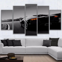 Black Luxury Lamborghini Sports Car Framed 5 Piece Canvas Wall Art - 5 Panel Canvas Wall Art - FabTastic.Co
