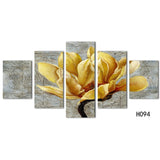 Beautiful Gold Orchid Flower Painting Framed 5 Piece Canvas Wall Art - 5 Panel Canvas Wall Art - FabTastic.Co