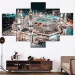 Muslim Islam Saudi Arabia Mecca Mosque Framed 5 Piece Canvas Wall Art Painting Wallpaper Poster Picture Print Photo Decor