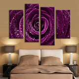 Purple Violet Rose Flower Raindrops Framed 4 Piece Nature Canvas Wall Art Image Picture Wallpaper Mural Artwork Poster Decor Print Painting Photography