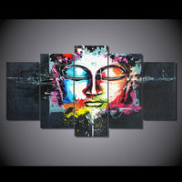 Artistic Colorful Abstract Buddha Buddhism Religion Framed 5 Piece Canvas Wall Art Painting Wallpaper Poster Picture Print Photo Decor