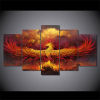 Phoenix Bird Rising Flames Framed 5 Piece Canvas Wall Art Painting Wallpaper Poster Picture Print Photo Decor