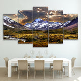 Sky Ice & Cloudy Mountain Grassland Framed 5 Piece Canvas Wall Art - 5 Panel Canvas Wall Art - FabTastic.Co