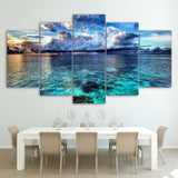 Hermoso paisaje marino, océano, nubes, onda, enmarcado, panel de 5 piezas, lienzo, impresión artística de pared 