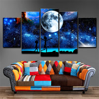 Rick And Morty Starry Sky Moon & Space Framed 5 Piece Canvas Wall Art - 5 Panel Canvas Wall Art - FabTastic.Co