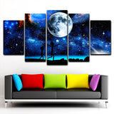 Rick And Morty Starry Sky Moon & Space Framed 5 Piece Canvas Wall Art - 5 Panel Canvas Wall Art - FabTastic.Co