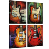 Music Musician Electric Guitar Instrument Framed 4 Piece Canvas Wall Art Painting Wallpaper Decor Poster Picture Print