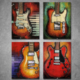 Música músico guitarra eléctrica instrumento enmarcado 4 piezas lienzo pared arte pintura papel tapiz decoración cartel imagen impresión 