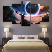 Stars Outer Space Moon & Planet Deer Animal Framed 5 Piece Canvas Wall Art - 5 Panel Canvas Wall Art - FabTastic.Co