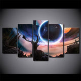Stars Outer Space Moon & Planet Deer Animal Framed 5 Piece Canvas Wall Art - 5 Panel Canvas Wall Art - FabTastic.Co