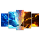 Yellow & Blue White Wolves Wolf Animal Framed 5 Piece Canvas Wall Art - Fire and Ice by JoJoesArt Canvas Set - 5 Panel Canvas Wall Art - FabTastic.Co