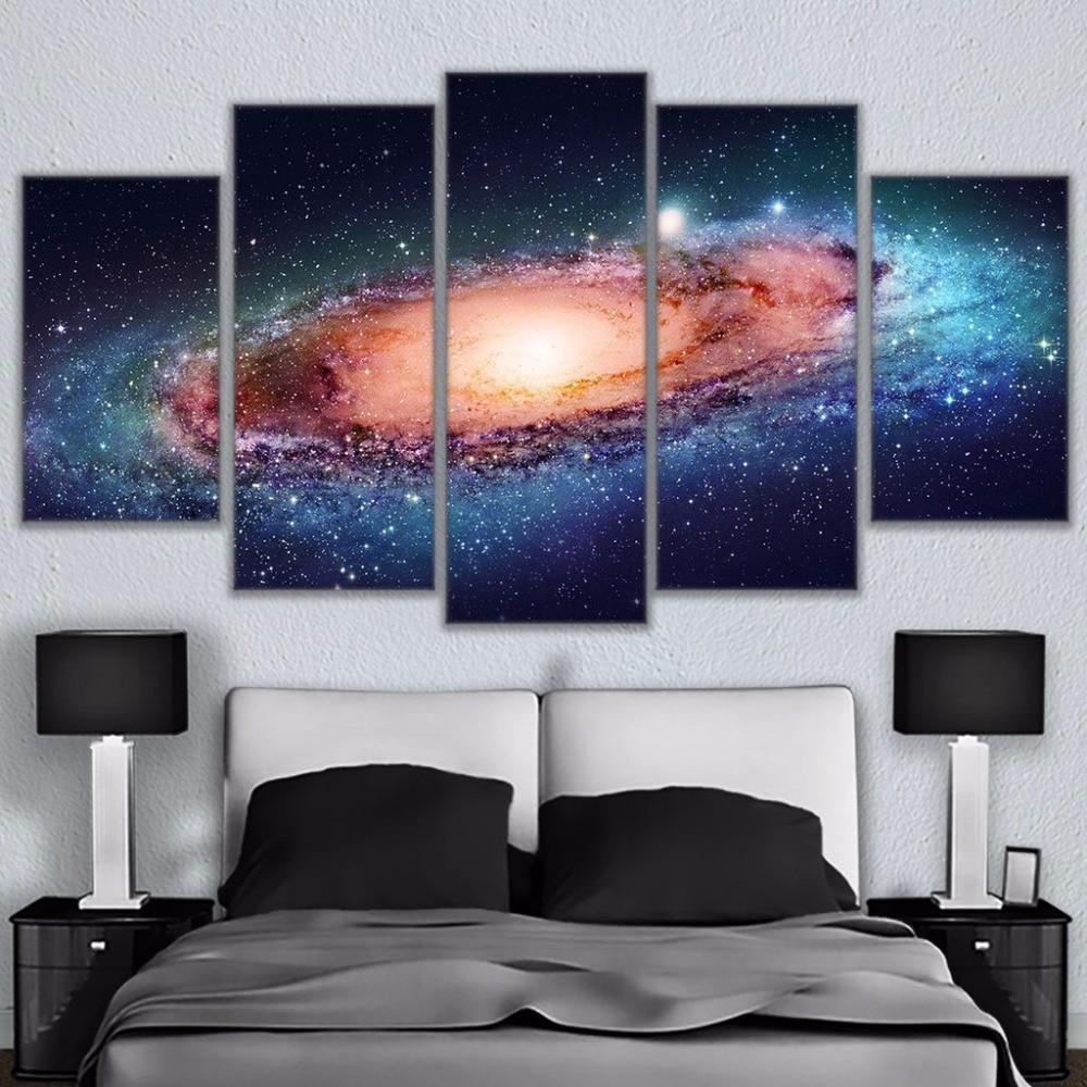 Outer Space Galaxy Stars & Universe Framed 5 Piece Canvas Wall Art ...