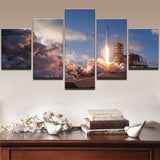 Falcon 9 Space Rocket Taking Off On Launch Framed 5 Piece Panel Canvas Wall Art