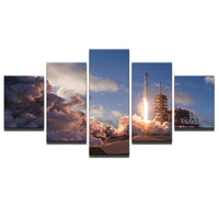 Falcon 9 Space Rocket Taking Off On Launch Framed 5 Piece Panel Canvas Wall Art