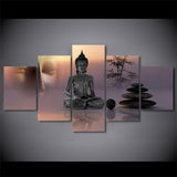 Buddhism Zen Buddha Statue Framed 5 Piece Canvas Wall Art Painting Wallpaper Poster Picture Print
