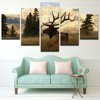 Macho ciervo Buck montaña bosque enmarcado 5 piezas lienzo arte de la pared pintura papel tapiz póster imagen impresión foto decoración 