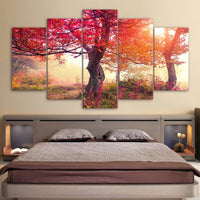 Autumn Fall Tree Seasons Forest Framed 5 Piece Canvas Wall Art - 5 Panel Canvas Wall Art - FabTastic.Co
