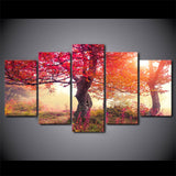 Autumn Fall Tree Seasons Forest Framed 5 Piece Canvas Wall Art - 5 Panel Canvas Wall Art - FabTastic.Co