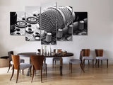 Microphone DJ Music Room Black & White Framed 5 Piece Canvas Wall Art - 5 Panel Canvas Wall Art - FabTastic.Co