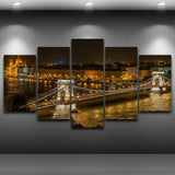Danube River Budapest Hungary At Night European City Framed 5 Piece Cityscape Canvas Wall Art Image Picture Wallpaper Mural Artwork Poster Decor Print Painting Photography