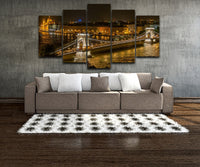Danube River Budapest Hungary At Night European City Framed 5 Piece Cityscape Canvas Wall Art Image Picture Wallpaper Mural Artwork Poster Decor Print Painting Photography