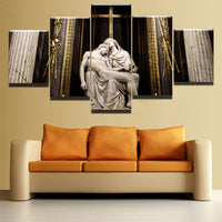 Christian Jesus Christ & Mother Mary Faith & Religion Sebastiano Statue Framed 5 Piece Panel Canvas Wall Art Print