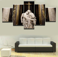 Christian Jesus Christ & Mother Mary Faith & Religion Sebastiano Statue Framed 5 Piece Panel Canvas Wall Art Print